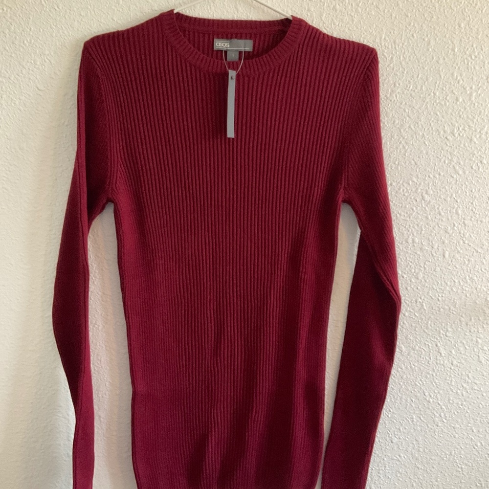 ASOS Men’s Muscle Fit Ribbed Jumper Shirt Burgundy - Small. New with tags